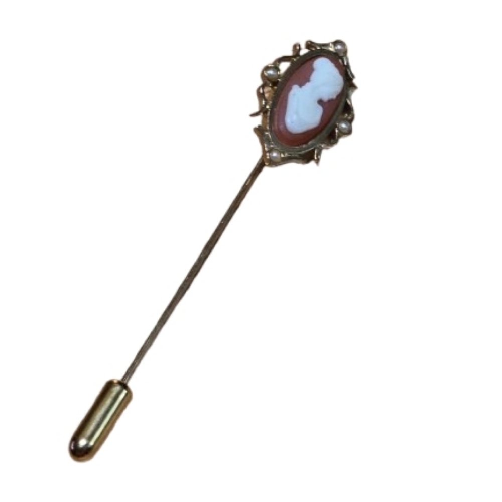 Reclaimed Cameo Hat Pin Gold Tone 12